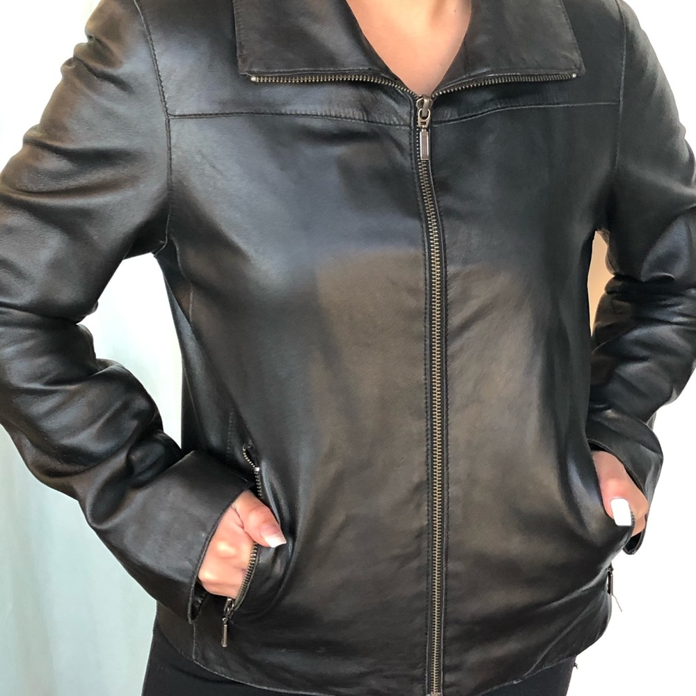 Fitted black leather jacket